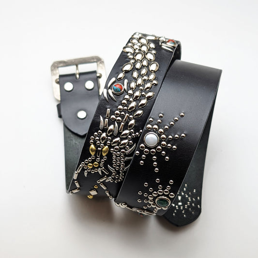 Black Dragon Studded Leather Belt – Custom Size, Handmade in Japan