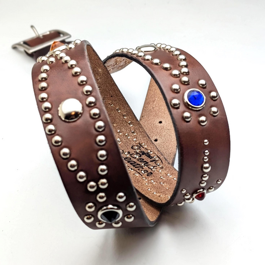 Dark Brown Western Studded Leather Belt No.02 – Custom Size, Handmade in Japan