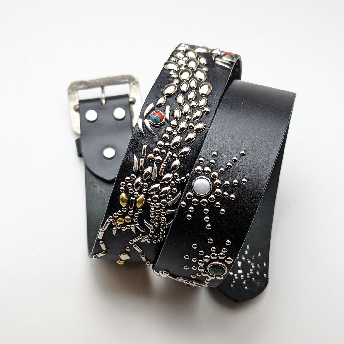 Black Dragon Studded Leather Belt – Custom Size, Handmade in Japan