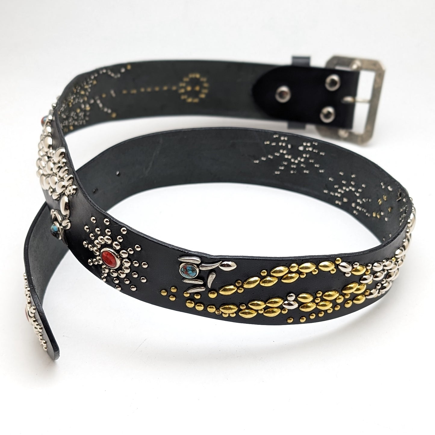 Black Dragon Studded Leather Belt – Custom Size, Handmade in Japan