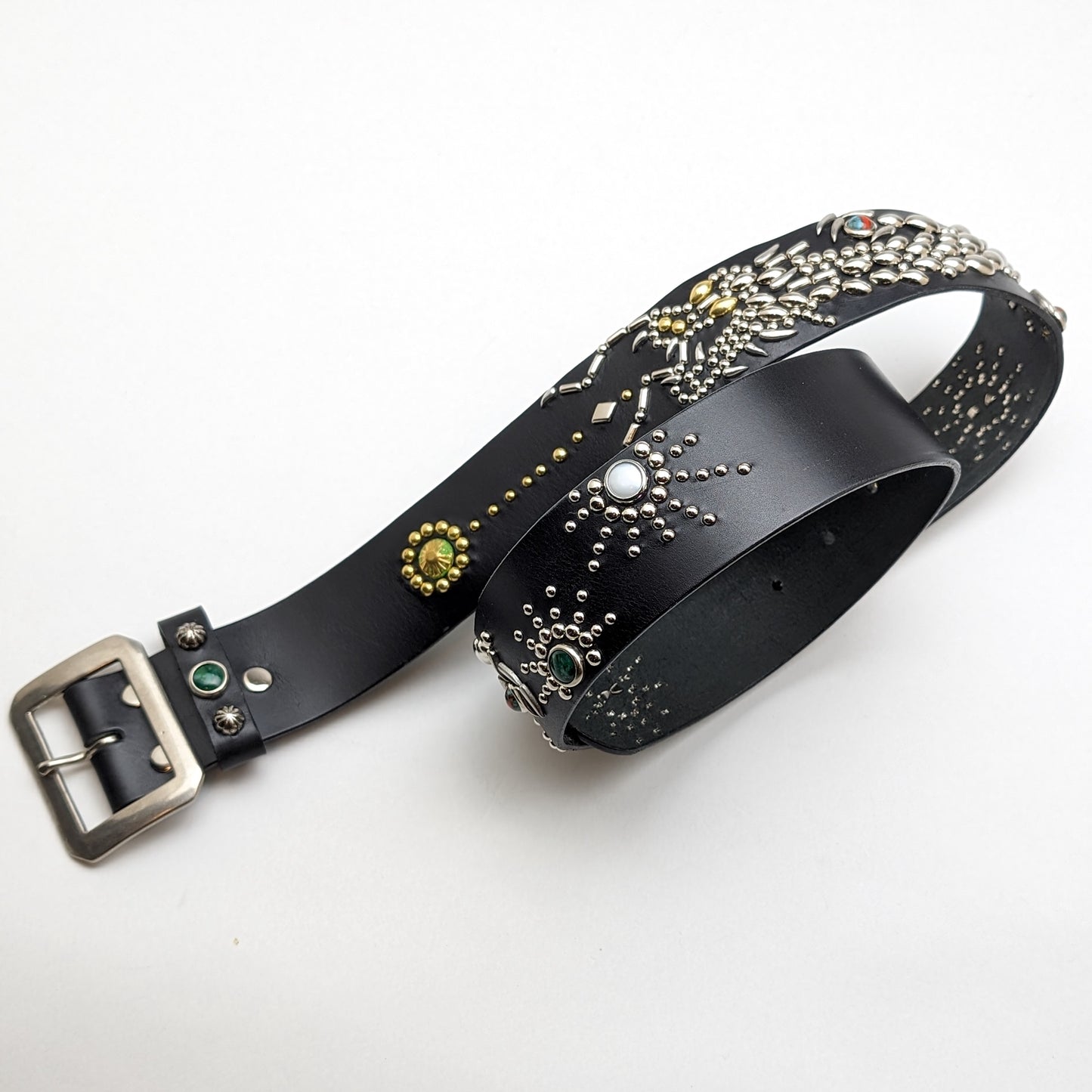 Black Dragon Studded Leather Belt – Custom Size, Handmade in Japan