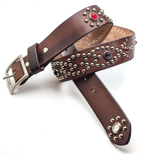 Dark Brown Western Studded Leather Belt No.02 – Custom Size, Handmade in Japan