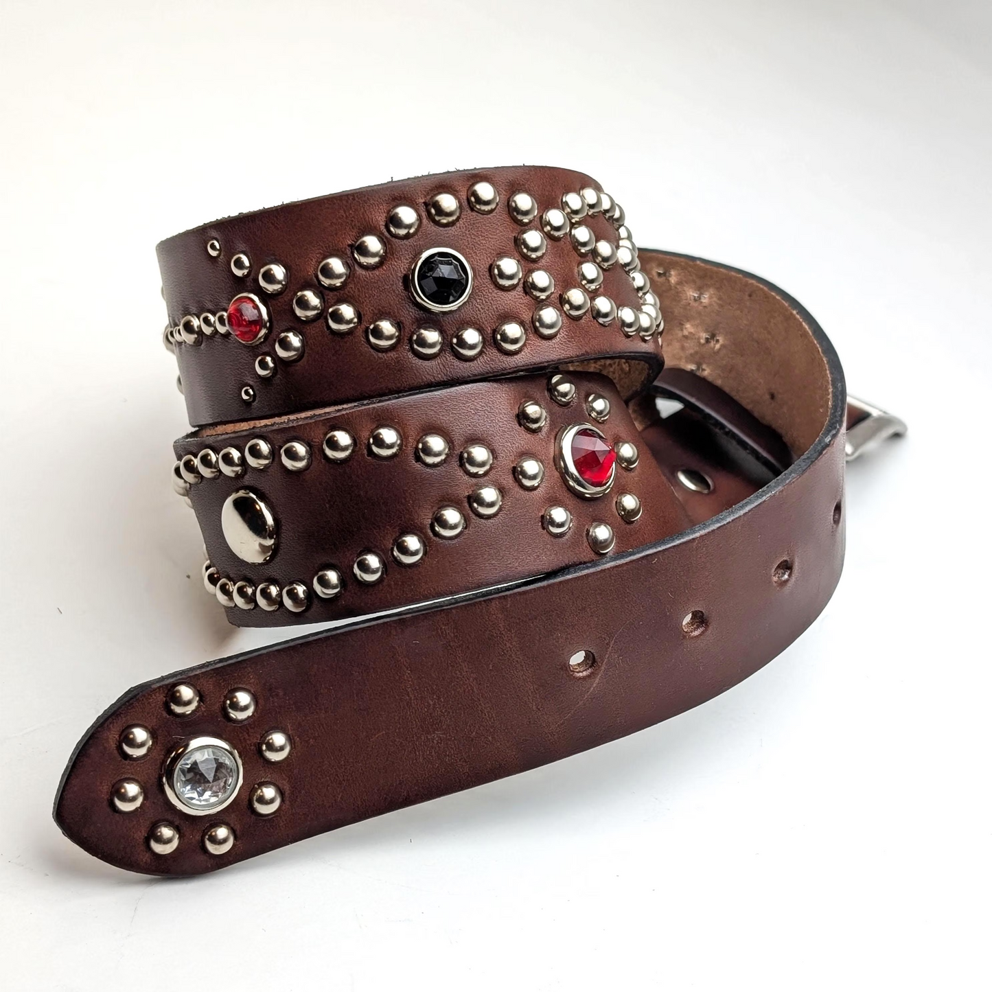 Dark Brown Western Studded Leather Belt No.02 – Custom Size, Handmade in Japan