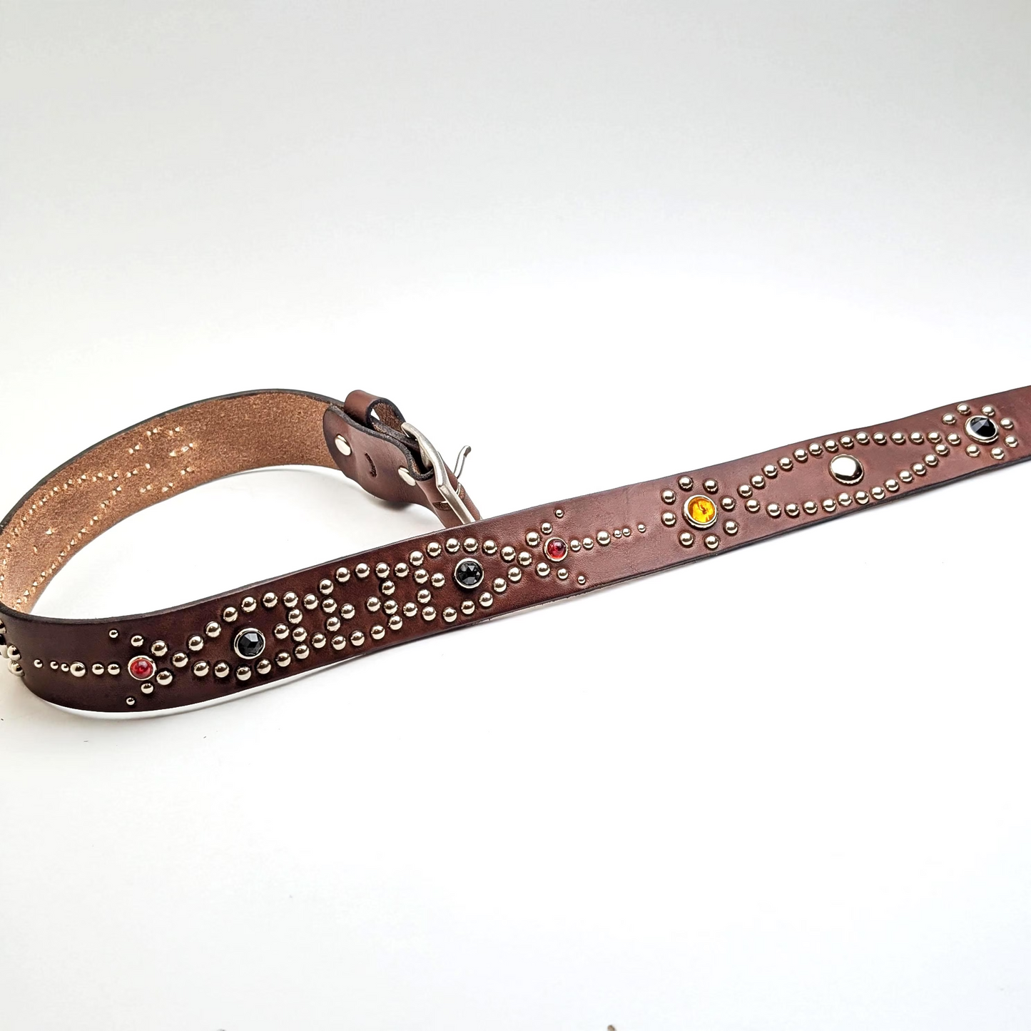 Dark Brown Western Studded Leather Belt No.02 – Custom Size, Handmade in Japan