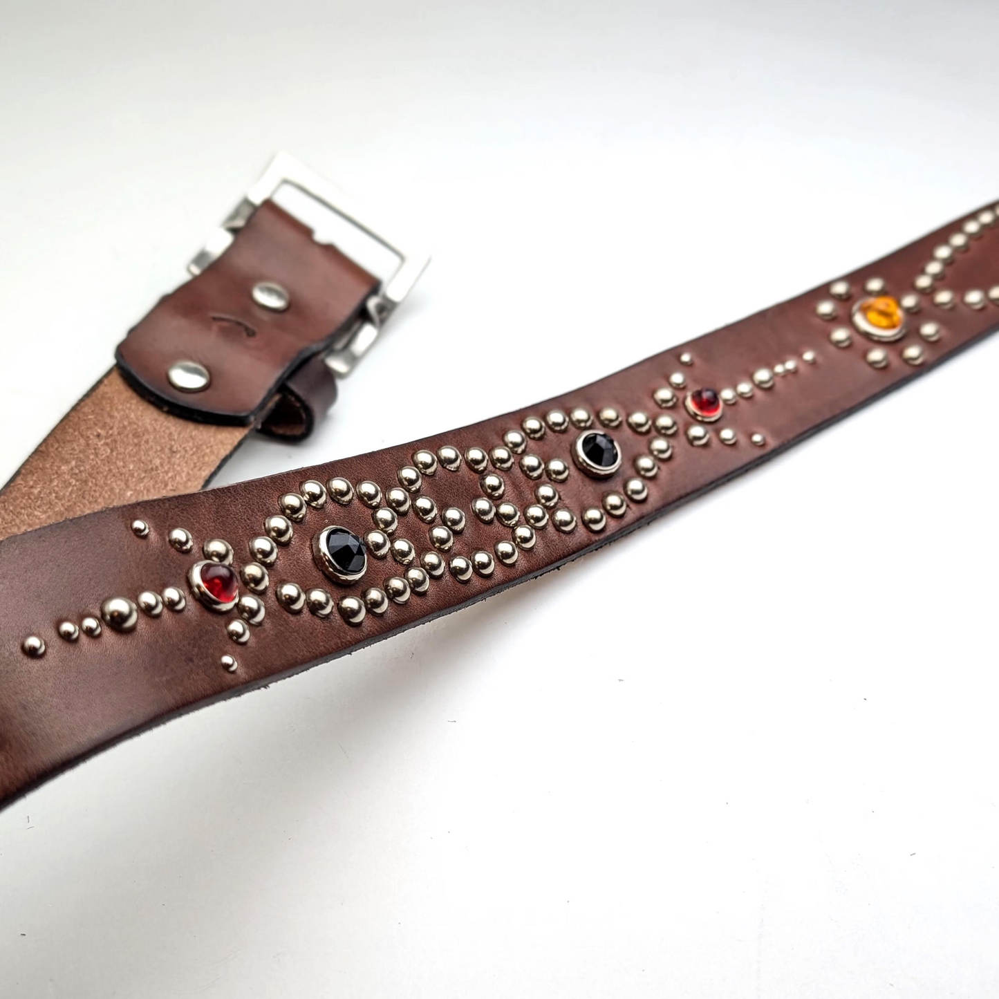 Dark Brown Western Studded Leather Belt No.02 – Custom Size, Handmade in Japan